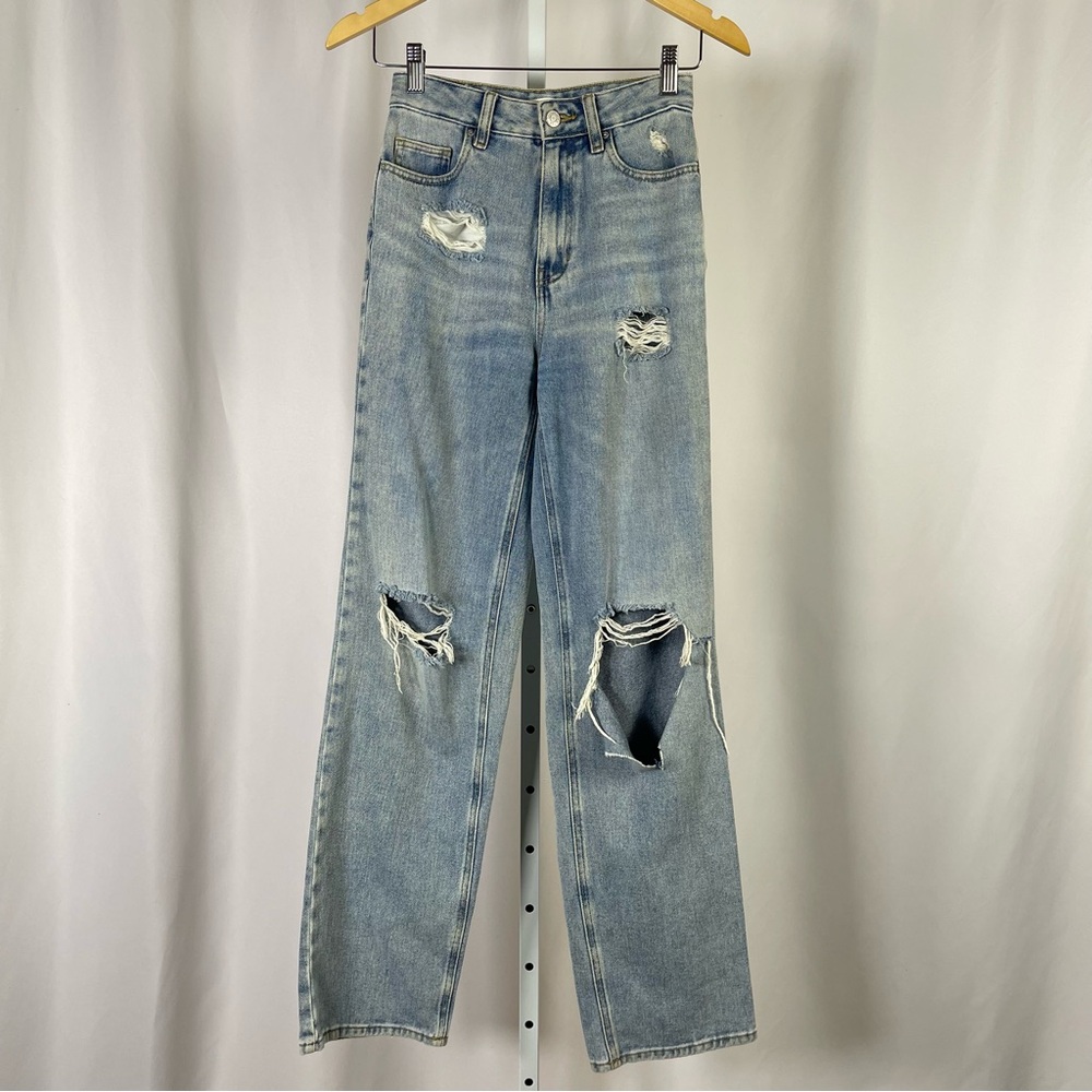 PacSun Classic 90's Boyfriend Size 24 Blue Ripped Straight Leg Jeans Thrashed
